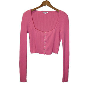 Reformation Womens Pink Cashmere Square Neck Cropped Fitted Idina Sweater Medium